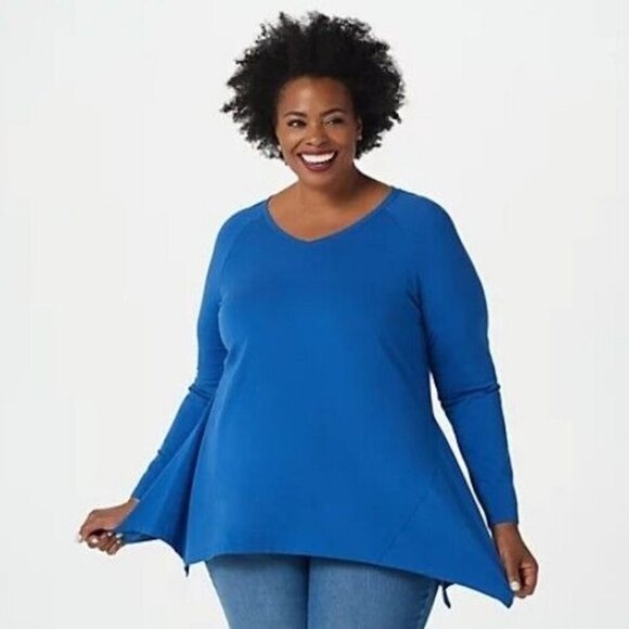 Isaac Mizrahi Seamed Knit Top Yacht Blue Size 1X - Picture 1 of 1